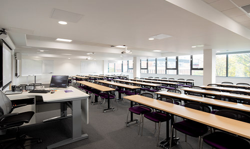 An empty teaching room at Alliance Manchester Business School